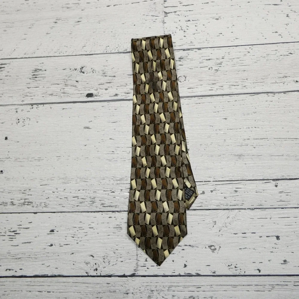 Bergamo New York Tie Mens One Size Brown Geometric 100% Silk Woven Necktie